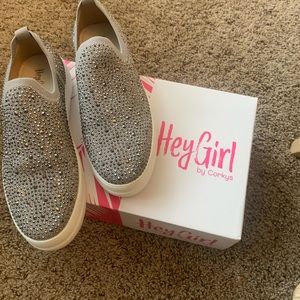 Silver rhinestone slip on sneakers. Hey Girl by Corky’s. Size 9